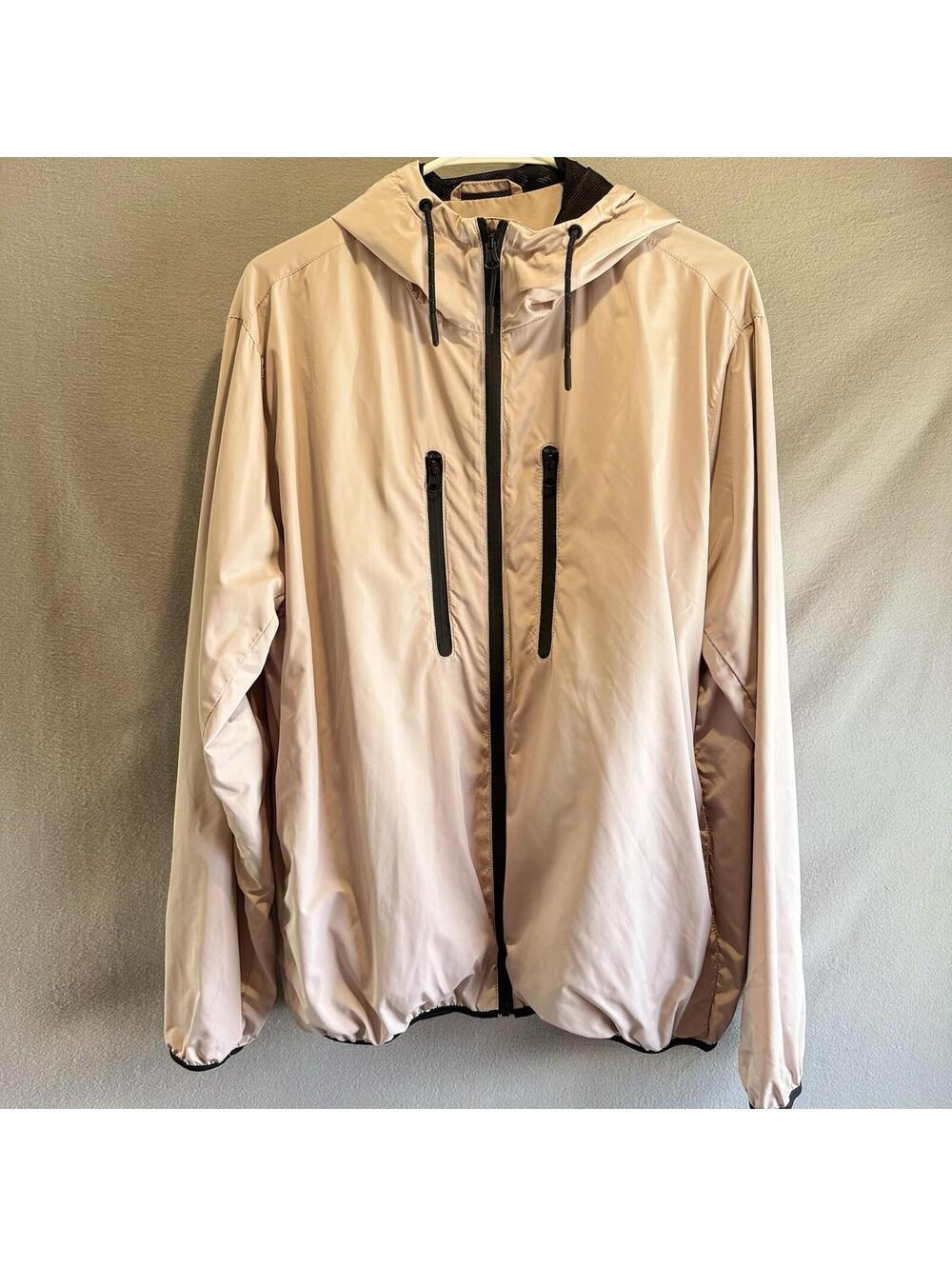 H&M RAIN JACKET Men's Beige Hooded Zip Bomber Size Medium Regular Fit